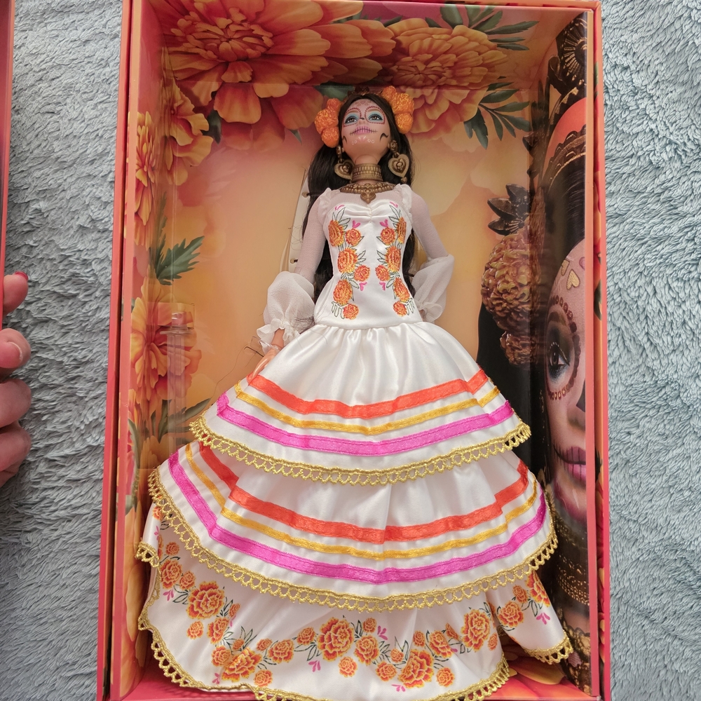 Barbie Doll with White and Orange Floral Dress